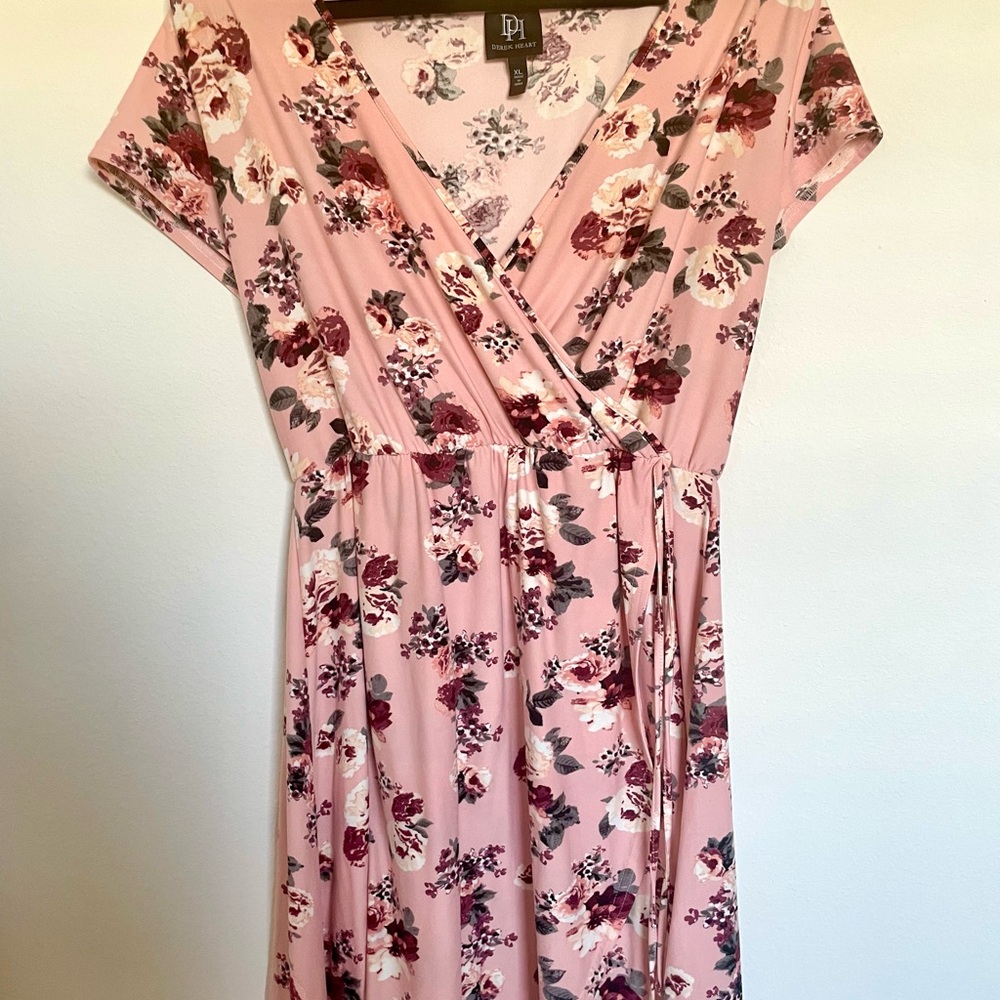 Floral Pink Faux-Wrap Dress